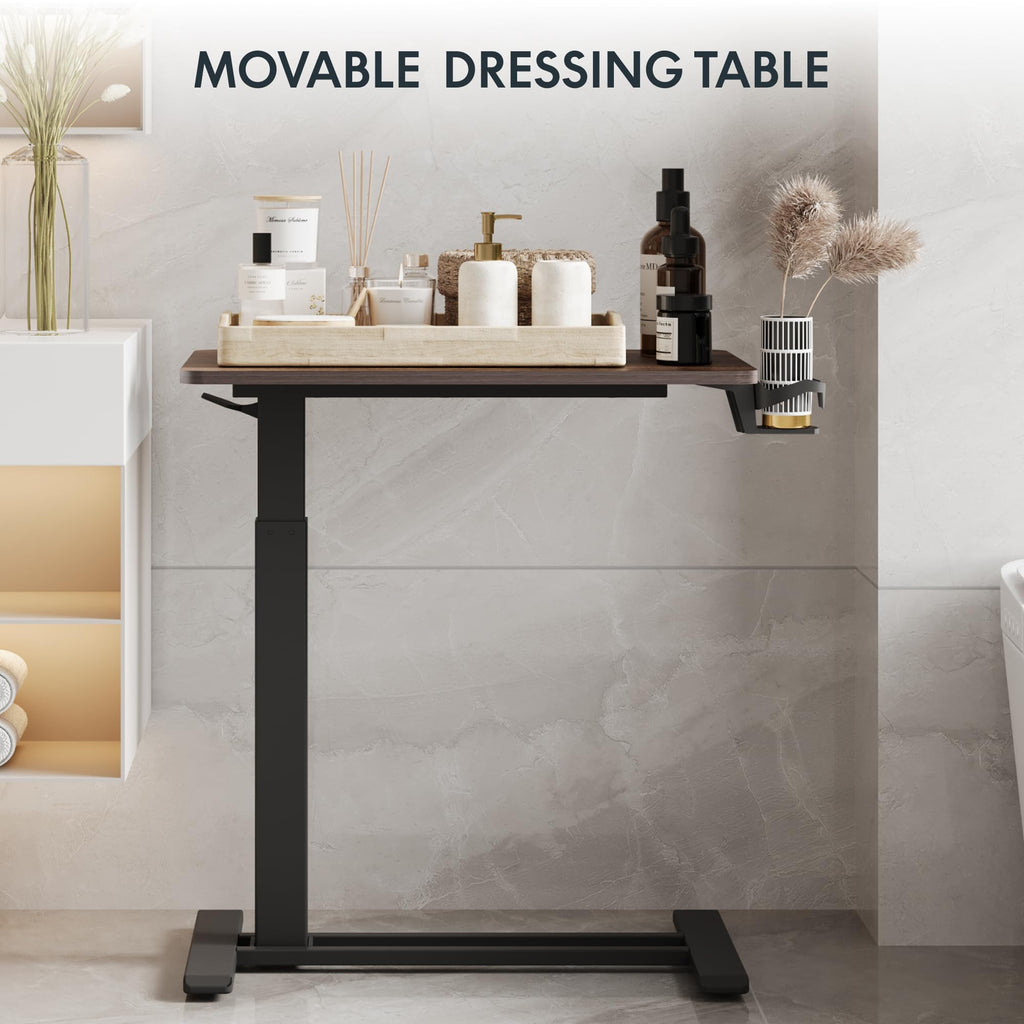 FLEXISPOT H7 Adjustable Overbed Bedside Table with Wheels Pneumatic Mobile Standing Desk Laptop Desk Rolling Computer Cart Movable Overbed Table Hospital Home Use(27.6" W x 15.7" D, White)