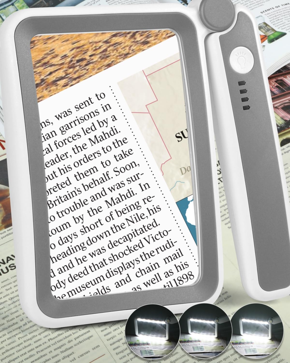 Magnifying Glass with Light, Rechargeable 5X Large Page Magnifier for Reading, Folding Handheld Dimmable, LED Lighted Rectangle Magnifier for Reading Book Small Print for Seniors Low Vision