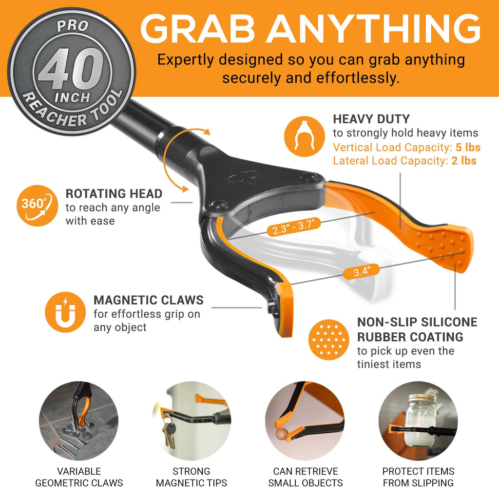 EZPIK Pro 36" Flexible Folding Grabber Tool for Elderly + Magnets, Reacher for Disabled & Seniors Heavy Duty Rotating Grippers for Reaching Underneath, Trash Grabbers & Pickers for Mobility