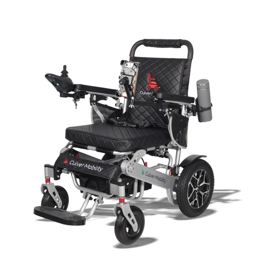 Culver Mobility Wolf Electric Wheelchair for Adults – Lightweight, Foldable, All-Terrain Power Wheelchair XL with Remote Control. Gift: Travel Bag, Cup Holder & Phone Holder (Black).