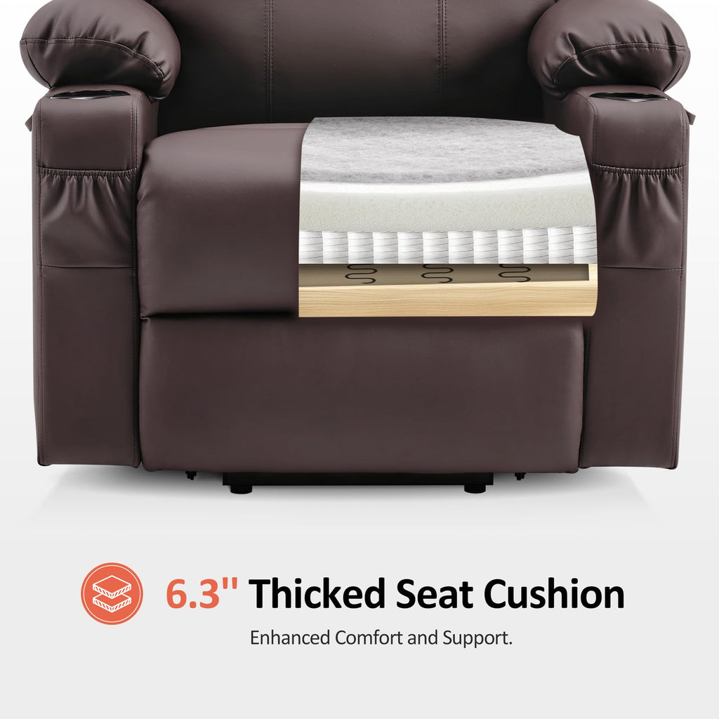 MCombo Electric Power Lift Recliner Chair Sofa with Massage and Heat for Elderly, 3 Positions, 2 Side Pockets, and Cup Holders, USB Ports, Faux Leather 7040 (Light Brown, Medium)