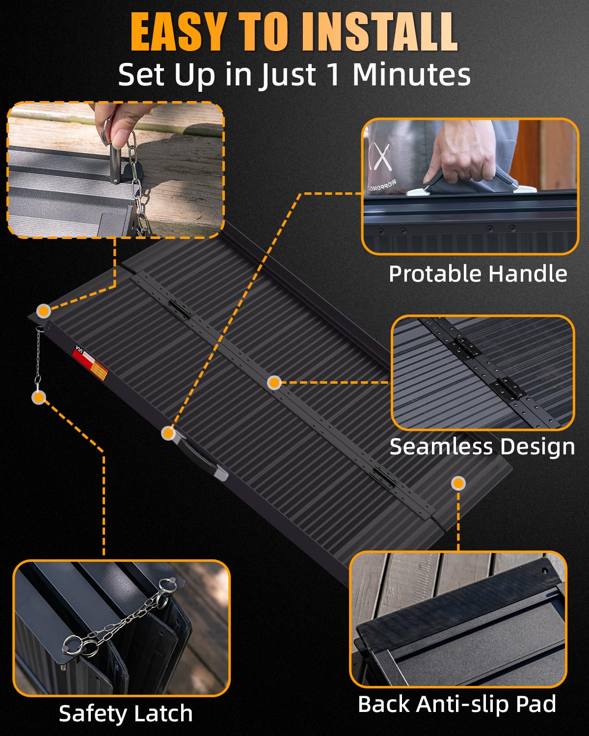 VNN Portable Wheelchair Ramp 4FT, Non-Slip Aluminum Folding Handicap Ramps, Door Threshold Wheelchair Ramps for Home, Threshold Ramp for Home Steps, Scooter Ramp, Doorways