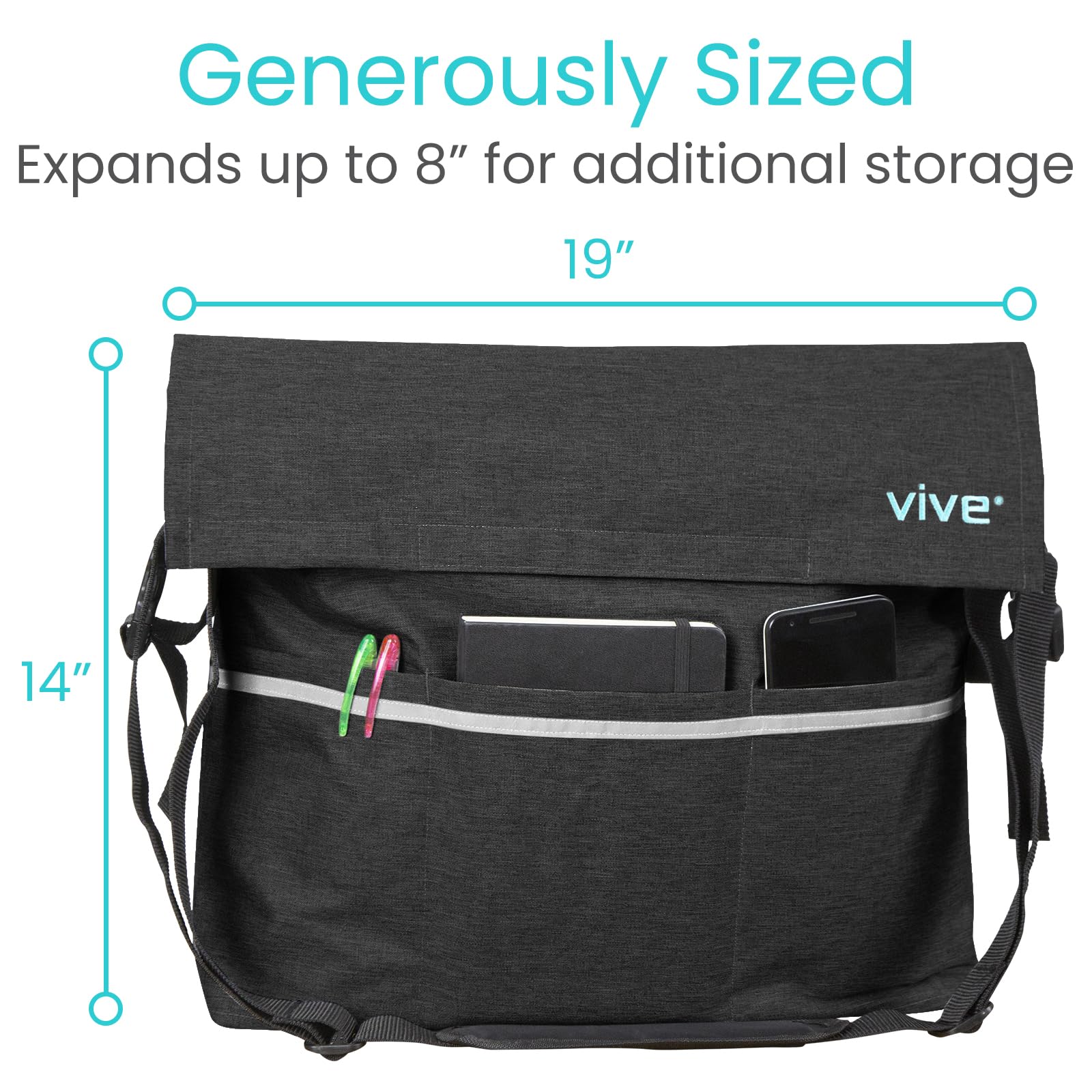 Vive XL Wheelchair Bag - Waterproof, Scratch-Resistant, Double-Stitched, Machine Washable Accessory for Adults, Seniors, 15 Colors - Storage Walker Backpack to Hang on Back of Wheel Chair