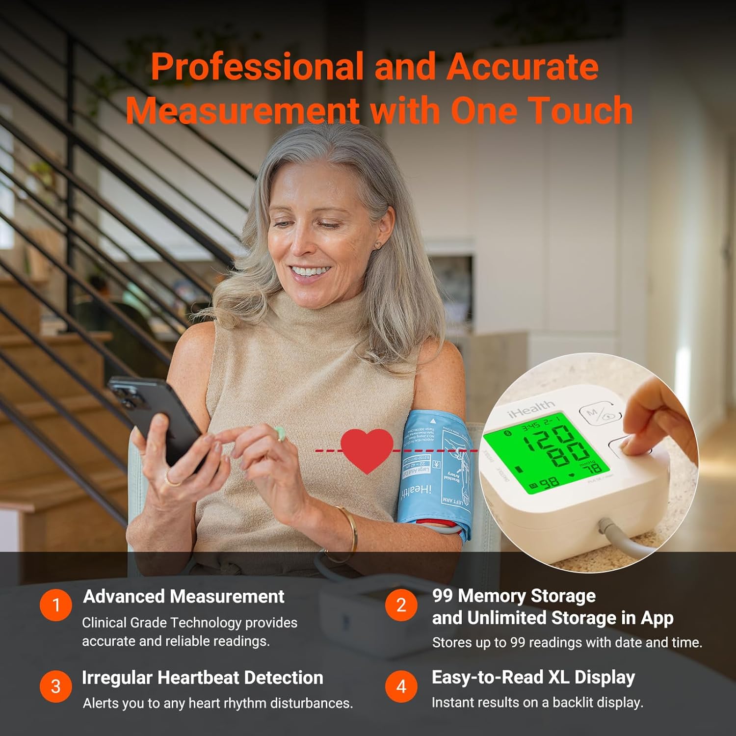 iHealth Track Smart Upper Arm Blood Pressure Monitor with Wide Range Cuff That fits Standard to Large Adult Arms, Bluetooth Compatible for iOS & Android Devices