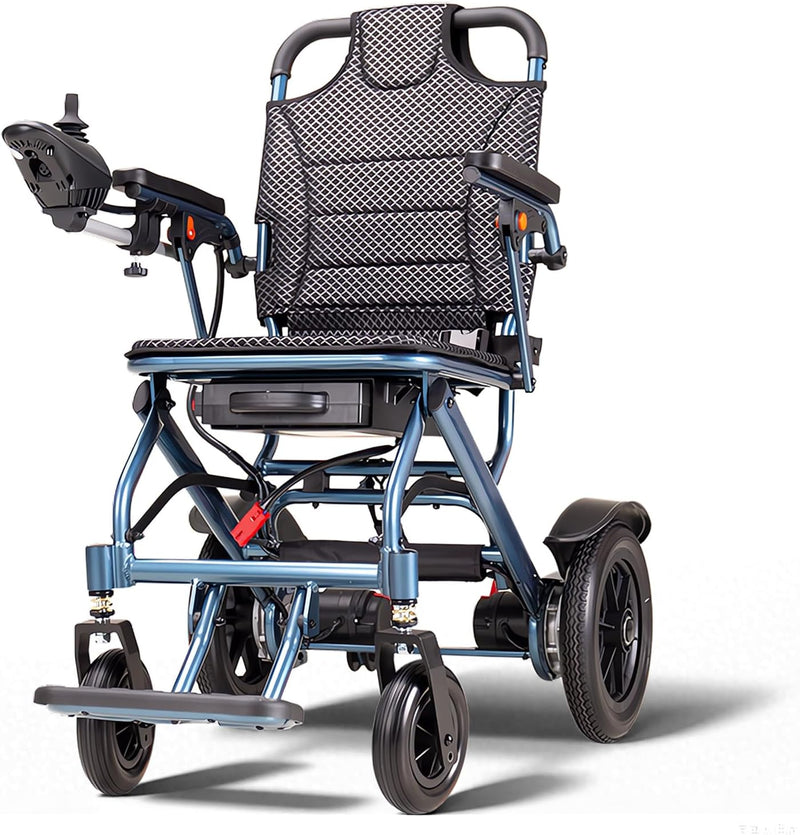 Lightweight Electric Wheelchair for Adults - Foldable Electric Wheelchairs for Seniors - 10Ah 500W Motors Motorized Wheelchairs Support 330 lbs, All Terrain Travel Powered Wheel Chairs, Blue