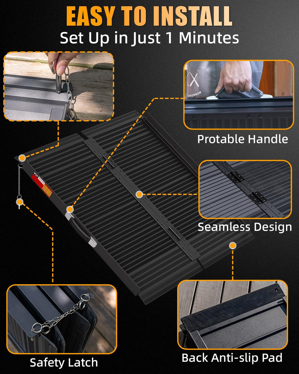VNN Portable Wheelchair Ramp 4FT, Non-Slip Aluminum Folding Handicap Ramps, Door Threshold Wheelchair Ramps for Home, Threshold Ramp for Home Steps, Scooter Ramp, Doorways