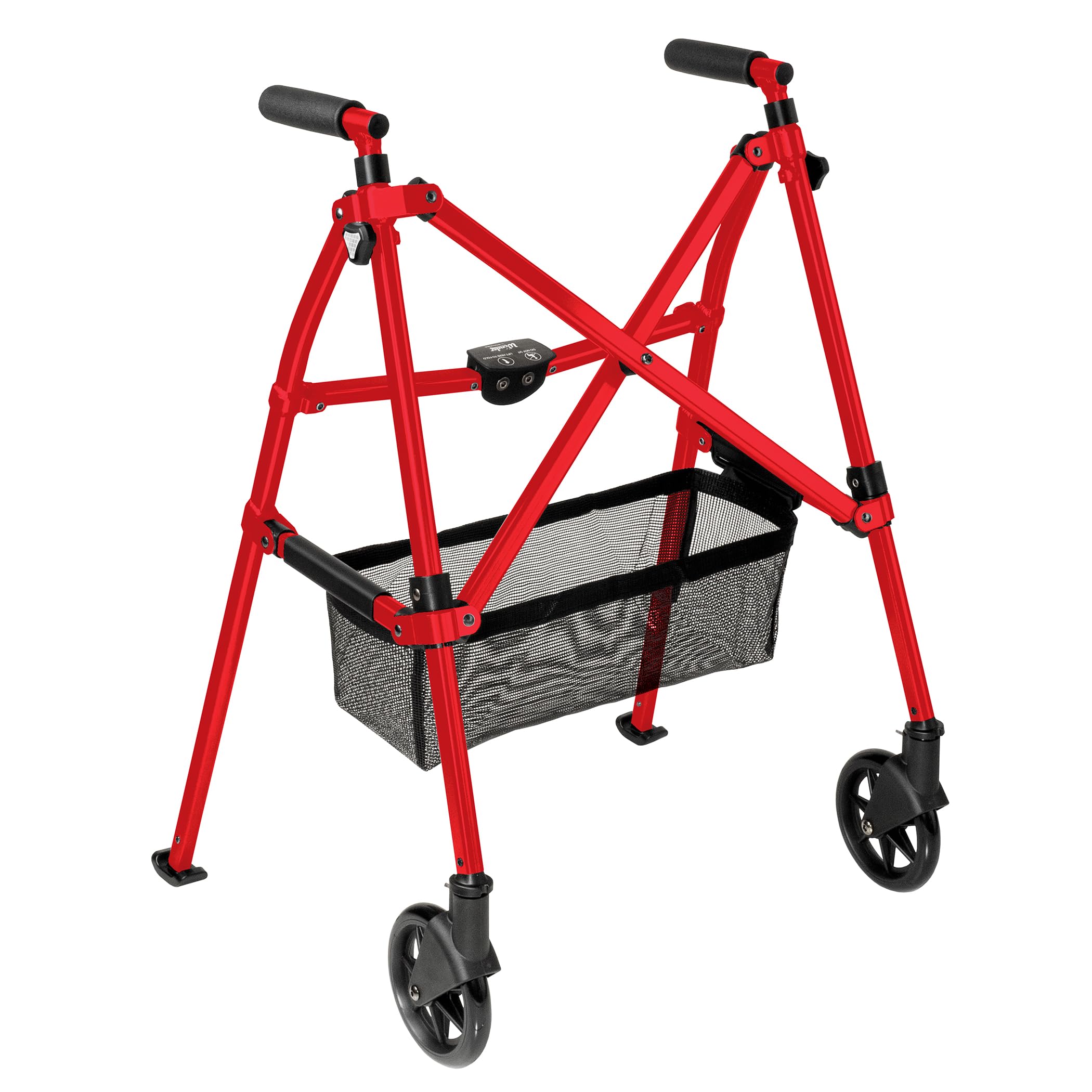 Stander Wonder Walker Plus, Lightweight Folding Mobility Aid for Adults, Seniors, and Elderly, Collapsible Travel EZ Fold-N-Go with Wheels, Glides, & Basket, Black Walnut