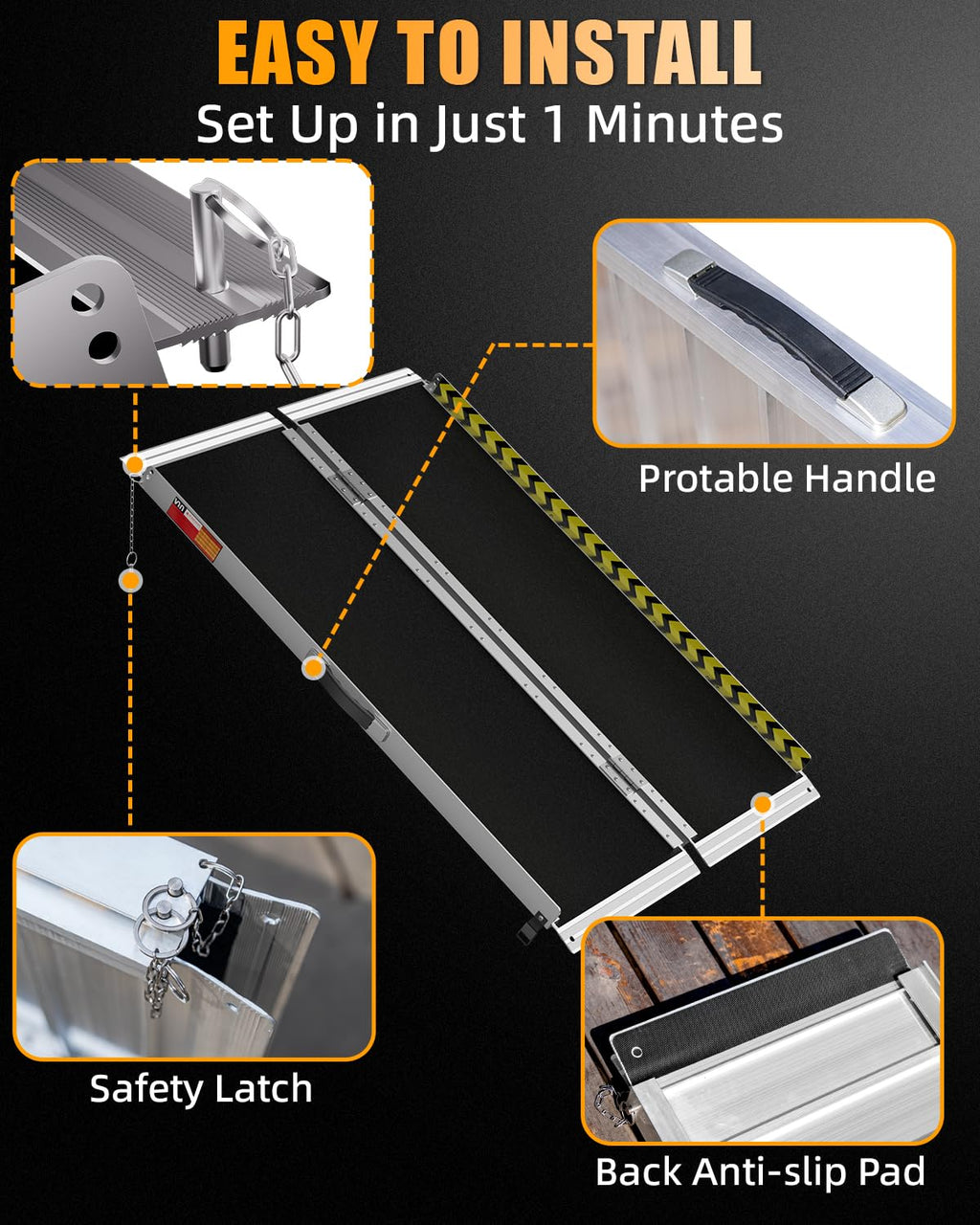 VNN Portable Wheelchair Ramp 4FT, Non-Slip Aluminum Folding Handicap Ramps, Door Threshold Wheelchair Ramps for Home, Threshold Ramp for Home Steps, Scooter Ramp, Doorways
