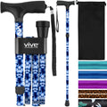 Vive Folding Cane - Foldable Walking Cane for Men, Women - Fold-up, Collapsible, Lightweight, Adjustable, Portable Hand Walking Stick - Balancing Mobility Aid - Comfortable Ergonomic Handle