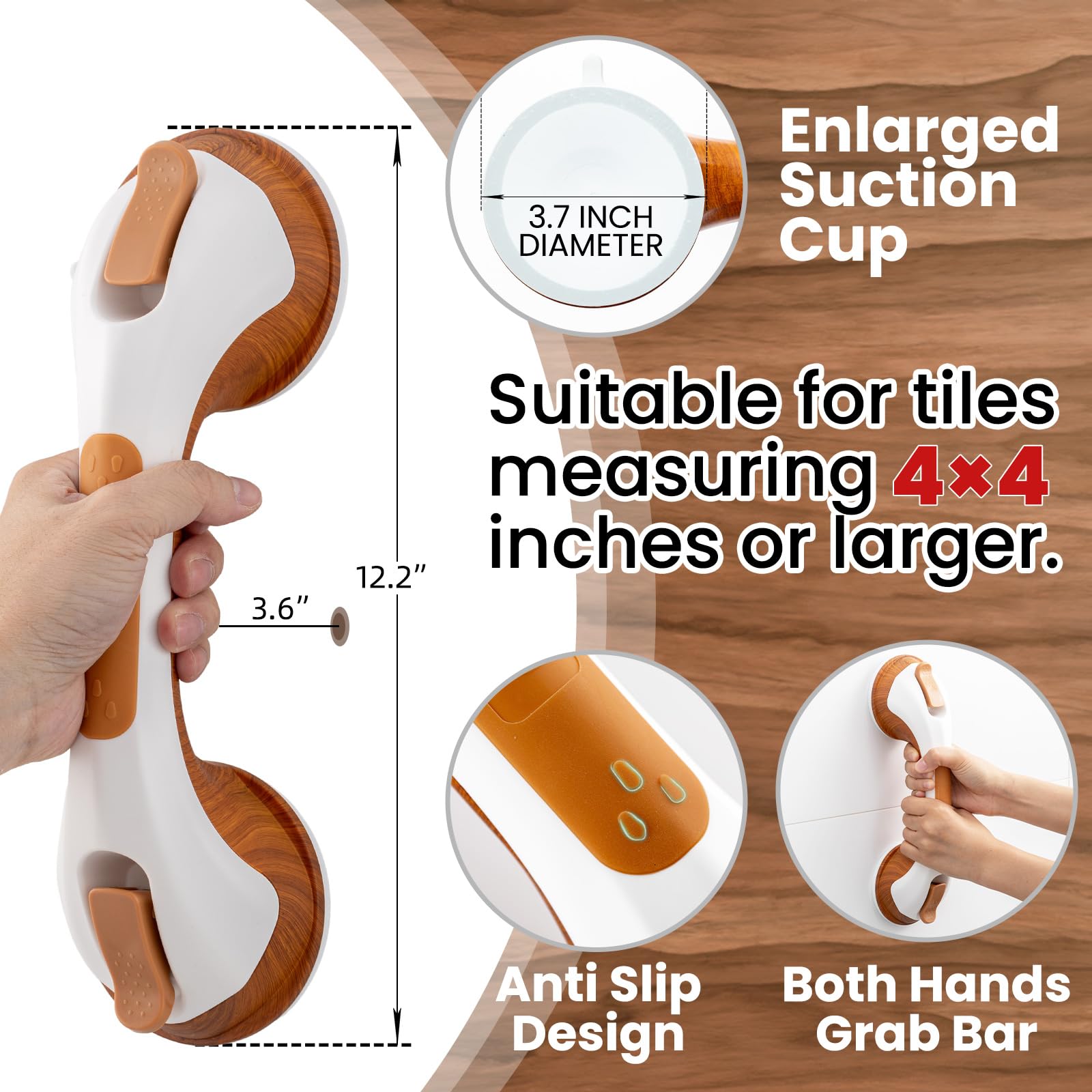 TAILI Grab Bars for Bathtubs and Showers 2 Pack Suction Grab Bar, Heavy Duty Shower Handle Removable Bath Handrails for Seniors and Elderly, Bathroom Safety Grip No Drilling Waterproof,Grey