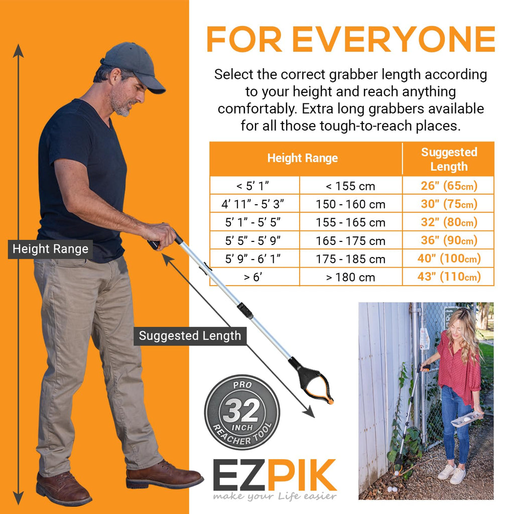 EZPIK Pro 36" Flexible Folding Grabber Tool for Elderly + Magnets, Reacher for Disabled & Seniors Heavy Duty Rotating Grippers for Reaching Underneath, Trash Grabbers & Pickers for Mobility