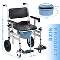 Shower Chair with Wheels 4 in 1 Folding Padded Bedside Commode Wheelchair Height Adjustable Detachable Bucket with Wheels Lifting Armrests Flip-up Footrest for Elderly Disabled (Black Tape and Sheet)