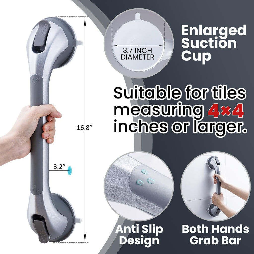 TAILI Grab Bars for Bathtubs and Showers 2 Pack Suction Grab Bar, Heavy Duty Shower Handle Removable Bath Handrails for Seniors and Elderly, Bathroom Safety Grip No Drilling Waterproof,Grey