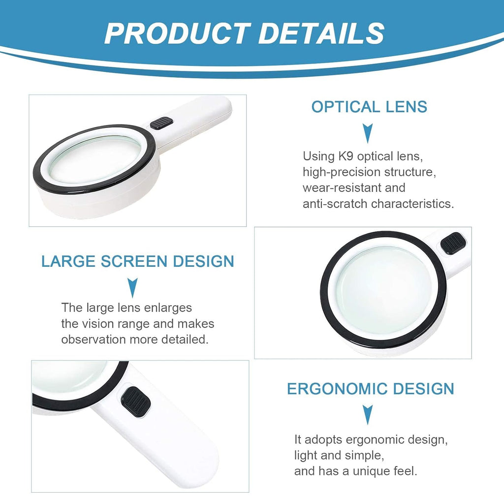 Magnifying Glass with 12 LED Lights, 30X Double Glass Lens Handheld Illuminated Magnifier Reading Magnifying Glass with for Seniors Read, Coins, Stamps, Map, Inspection, Macular Degeneration