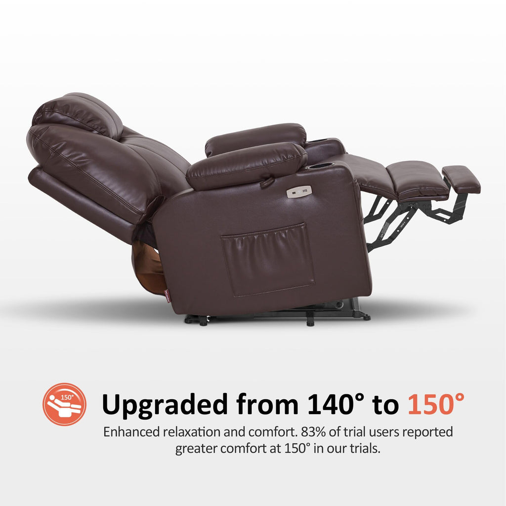 MCombo Electric Power Lift Recliner Chair Sofa with Massage and Heat for Elderly, 3 Positions, 2 Side Pockets, and Cup Holders, USB Ports, Faux Leather 7040 (Light Brown, Medium)