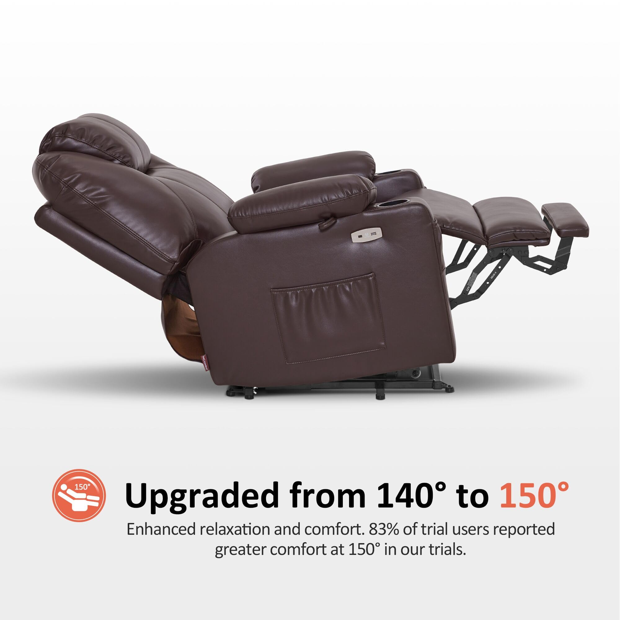 MCombo Electric Power Lift Recliner Chair Sofa with Massage and Heat for Elderly, 3 Positions, 2 Side Pockets, and Cup Holders, USB Ports, Faux Leather 7040 (Light Brown, Medium)