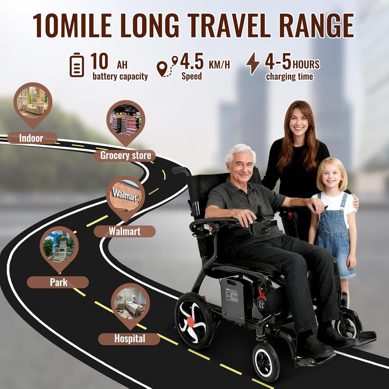 𝟐𝟔 𝐏𝐨𝐮𝐧𝐝𝐬 𝐂𝐚𝐫𝐛𝐨𝐧 𝐅𝐢𝐛𝐞𝐫 Electric Wheelchairs for Adults, 𝐔𝐥𝐭𝐫𝐚𝐥𝐢𝐠𝐡𝐭 𝐅𝐨𝐥𝐝𝐚𝐛𝐥𝐞 All Terrain Power Wheelchair, 300W Dual Motors Support 250 LBS