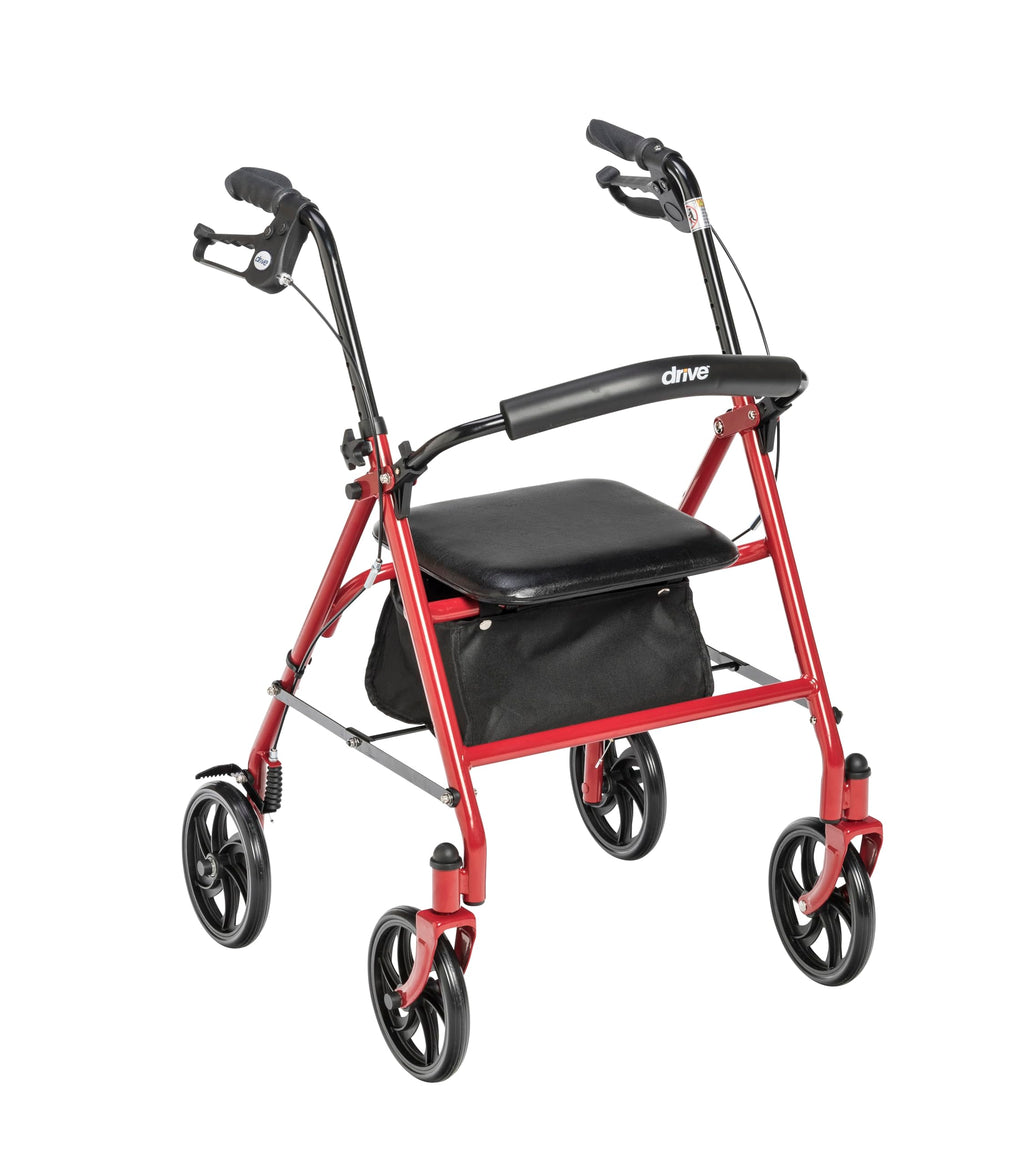 Drive Medical 10257BL-1 4 Wheel Rollator Walker With Seat, Steel Rolling Walker, Height Adjustable, 7.5" Wheels, Removable Back Support, 300 Pound Weight Capacity, Blue