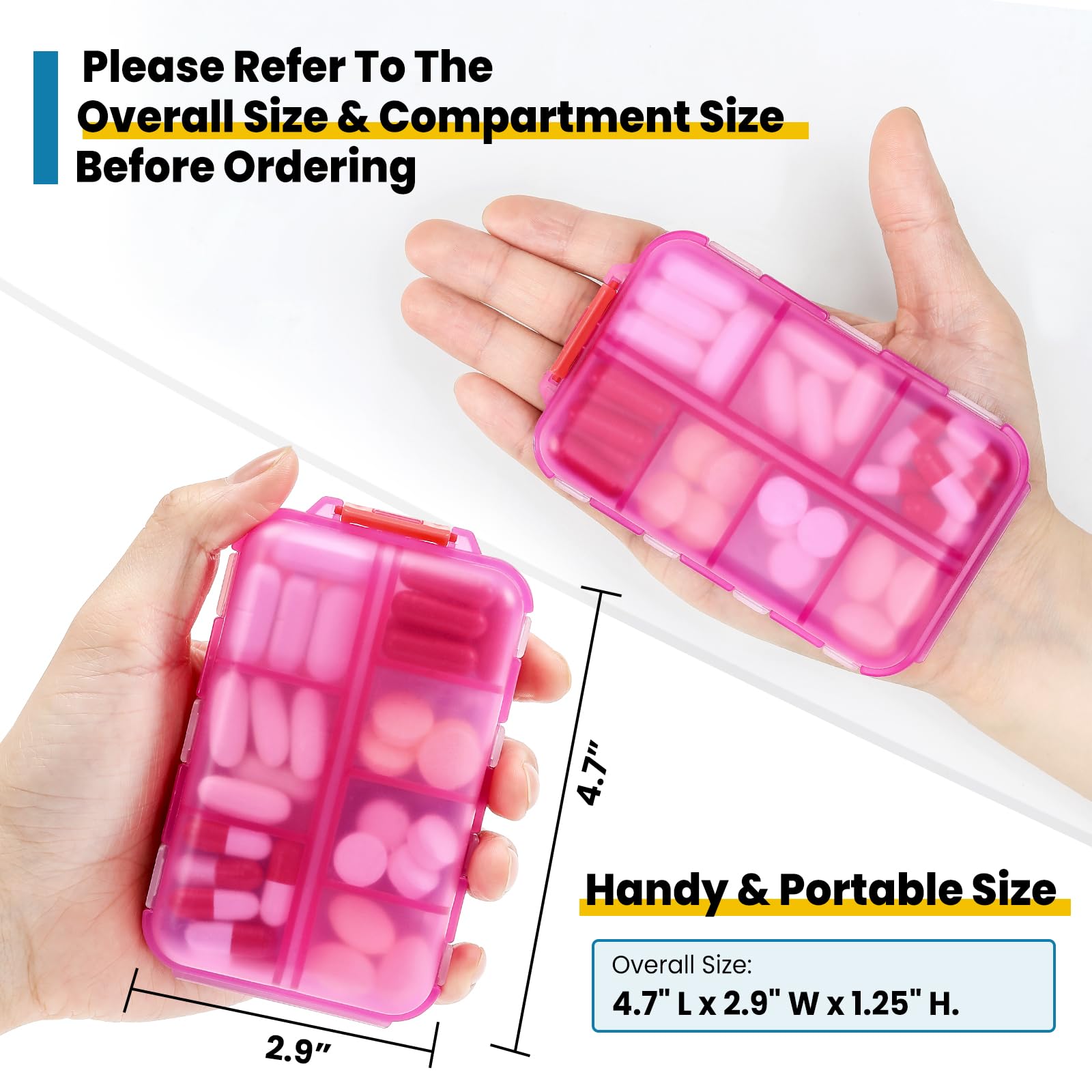 3 Pack 14 Grids Travel Pill Organizer Box with 415-Pcs Medicine Name Labels - Pocket Daily Pharmacy Case Container Kit - Travel Medication Holder Dispenser for Fish Oil Vitamin Supplement Storage