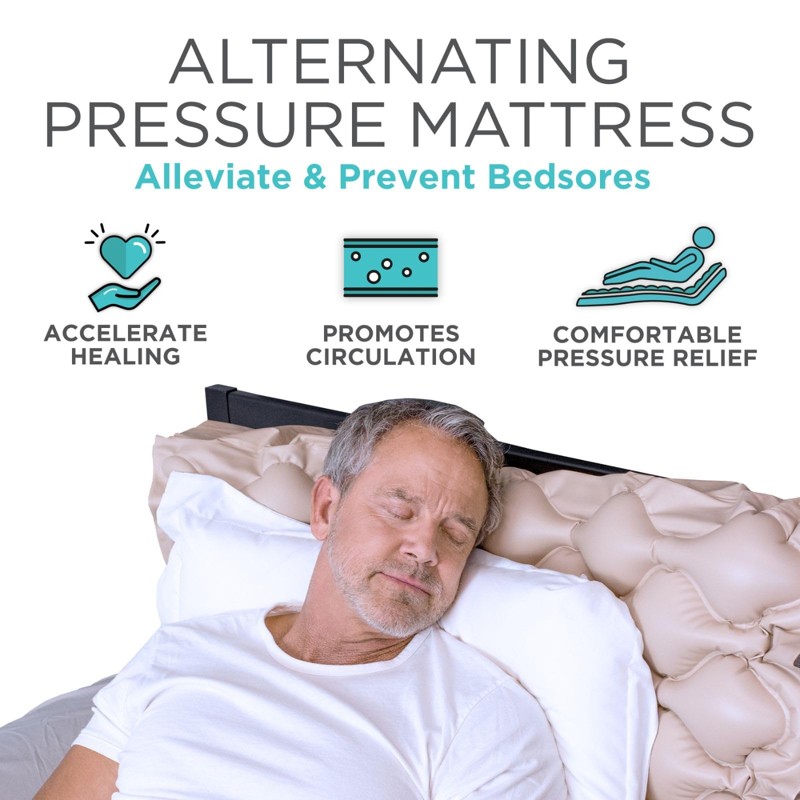Vive Alternating Air Pressure Mattress Pad - The Original Bed Sore Prevention Solution - Hospital Topper for Bedridden Patients - Includes Waterproof, Breathable Ulcer Cushion & Whisper Quiet Pump