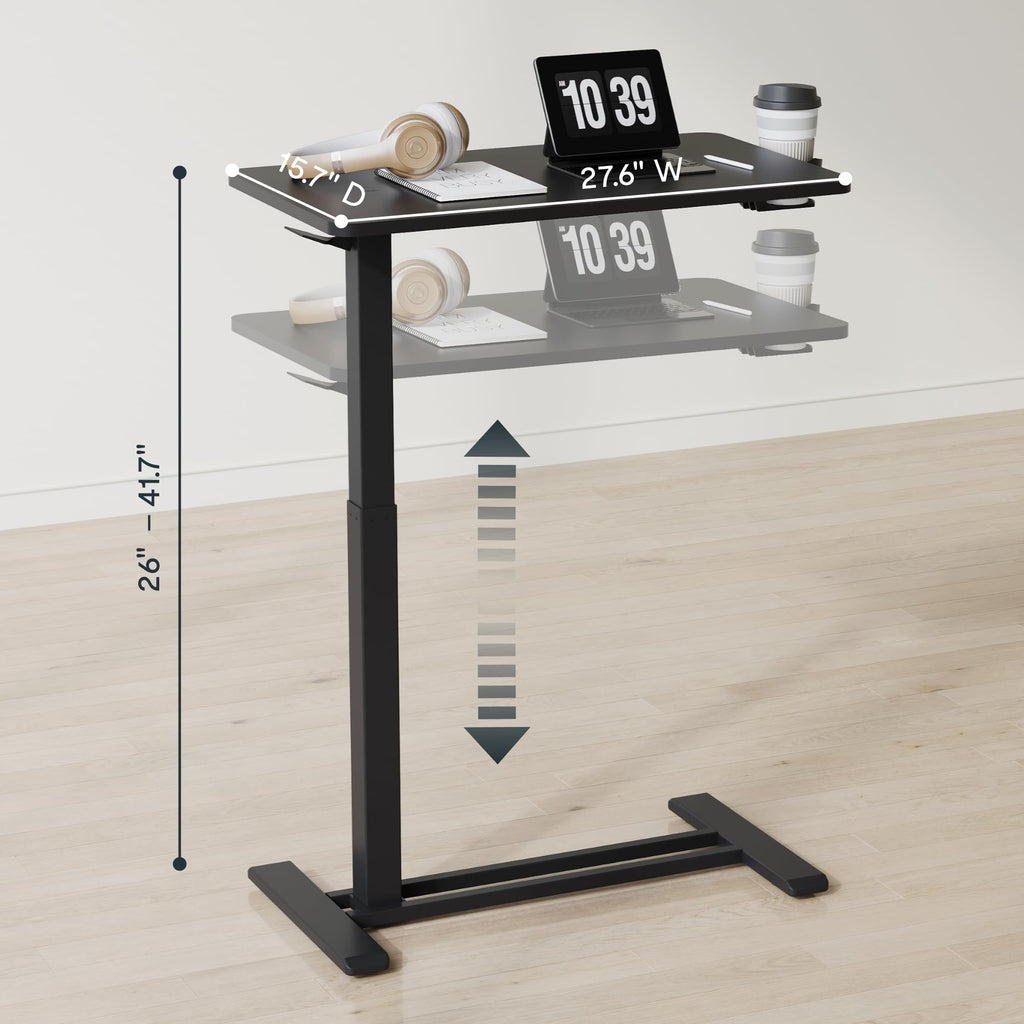 FLEXISPOT H7 Adjustable Overbed Bedside Table with Wheels Pneumatic Mobile Standing Desk Laptop Desk Rolling Computer Cart Movable Overbed Table Hospital Home Use(27.6" W x 15.7" D, White)