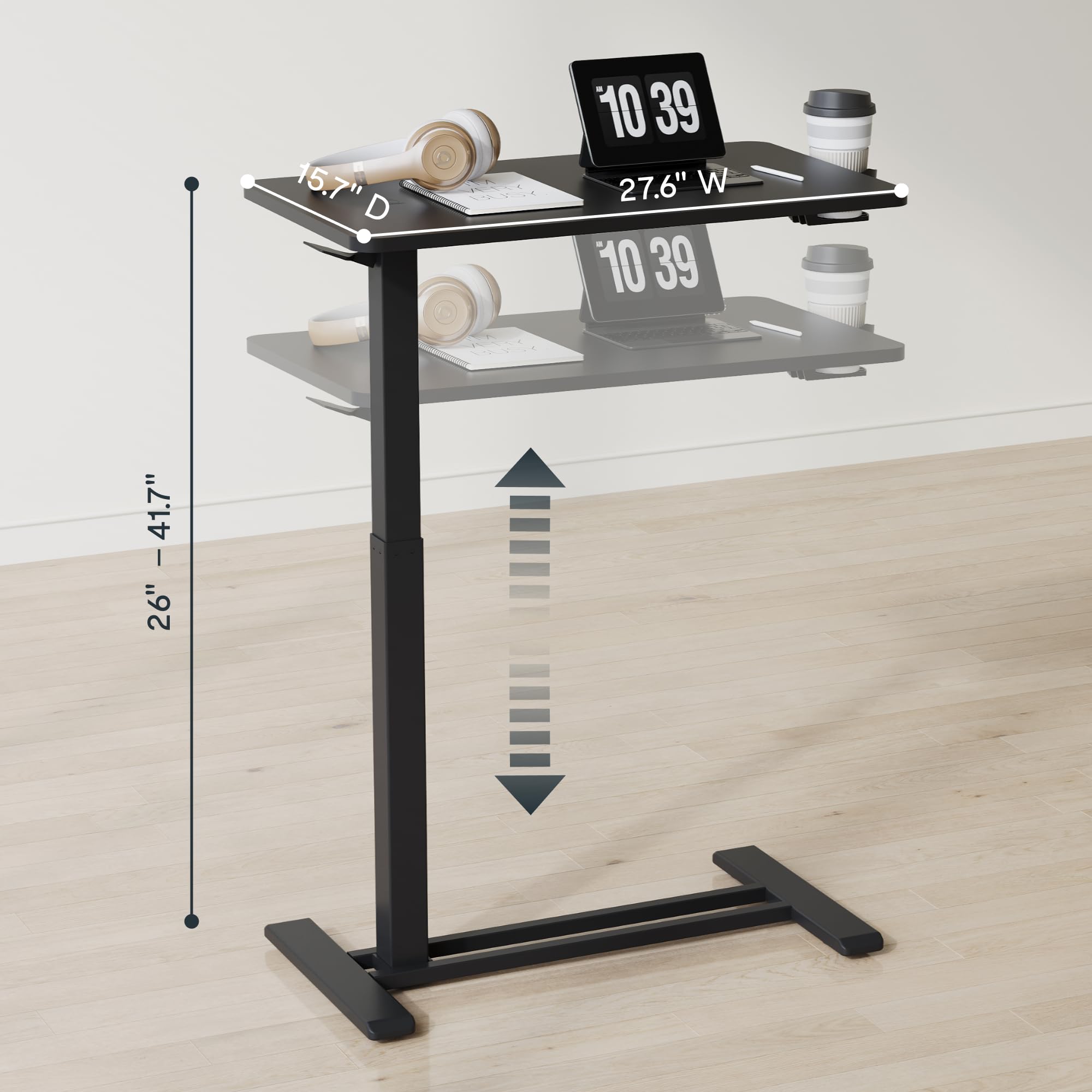FLEXISPOT H7 Adjustable Overbed Bedside Table with Wheels Pneumatic Mobile Standing Desk Laptop Desk Rolling Computer Cart Movable Overbed Table Hospital Home Use(27.6" W x 15.7" D, White)