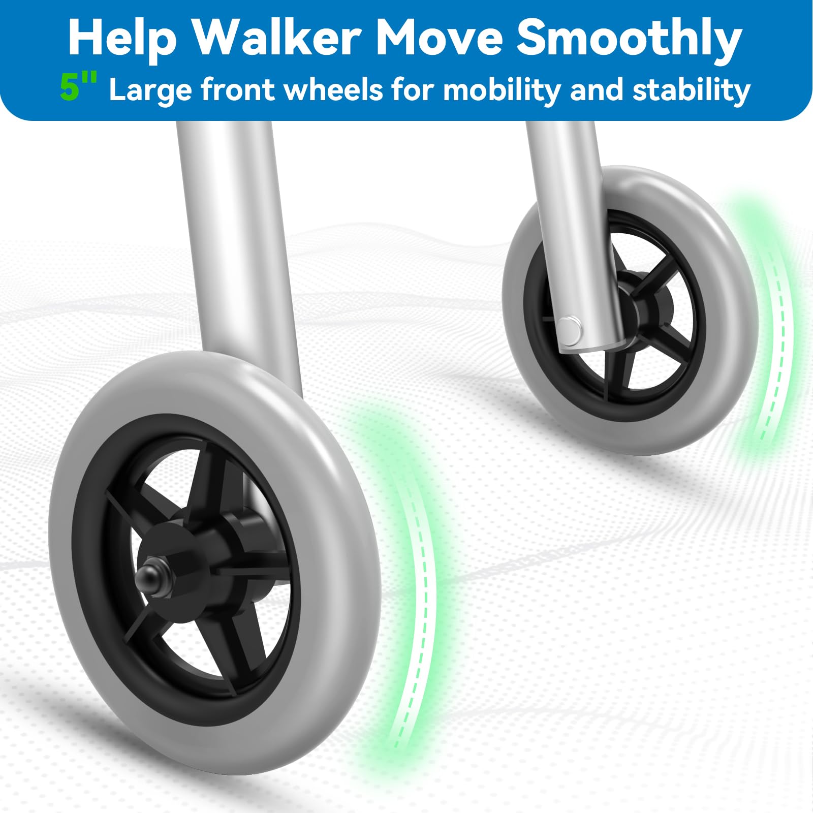 Folding Walker with 2 Skis and 5" Wheels, Lightweight Walkers for Seniors and Adults, Supports Up to 350 Pounds, Adjustable Height, Compact Standard Walker, Black