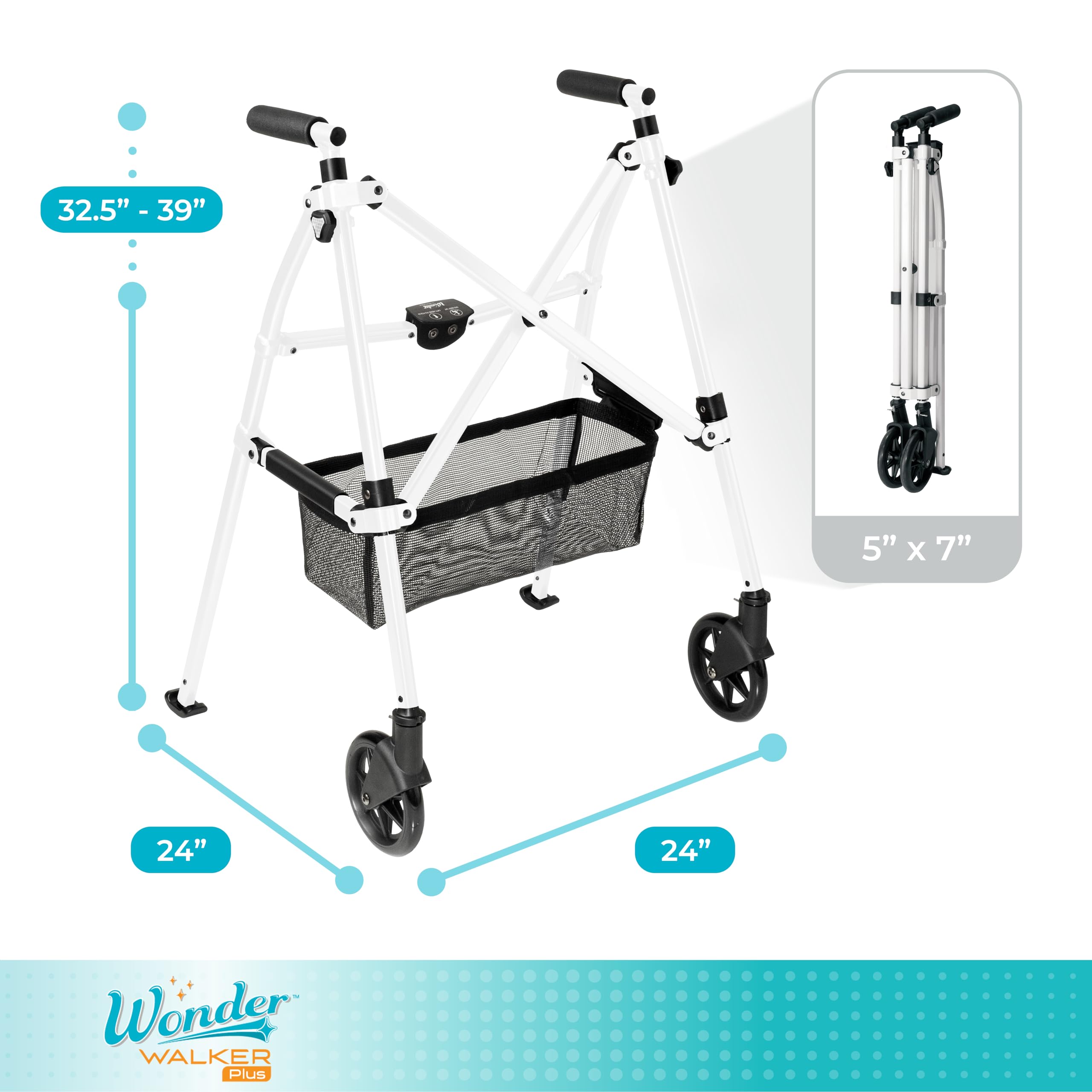 Stander Wonder Walker Plus, Lightweight Folding Mobility Aid for Adults, Seniors, and Elderly, Collapsible Travel EZ Fold-N-Go with Wheels, Glides, & Basket, Black Walnut