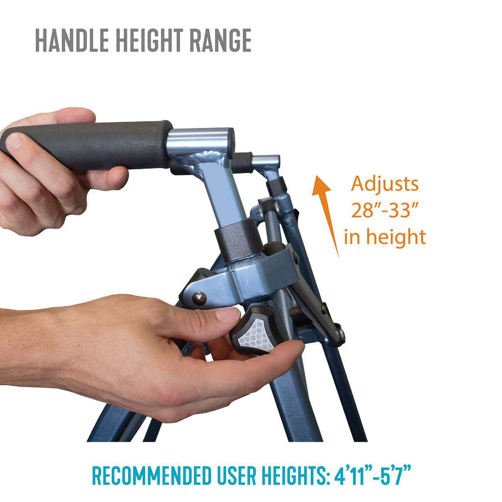 Stander Wonder Walker Plus, Lightweight Folding Mobility Aid for Adults, Seniors, and Elderly, Collapsible Travel EZ Fold-N-Go with Wheels, Glides, & Basket, Black Walnut