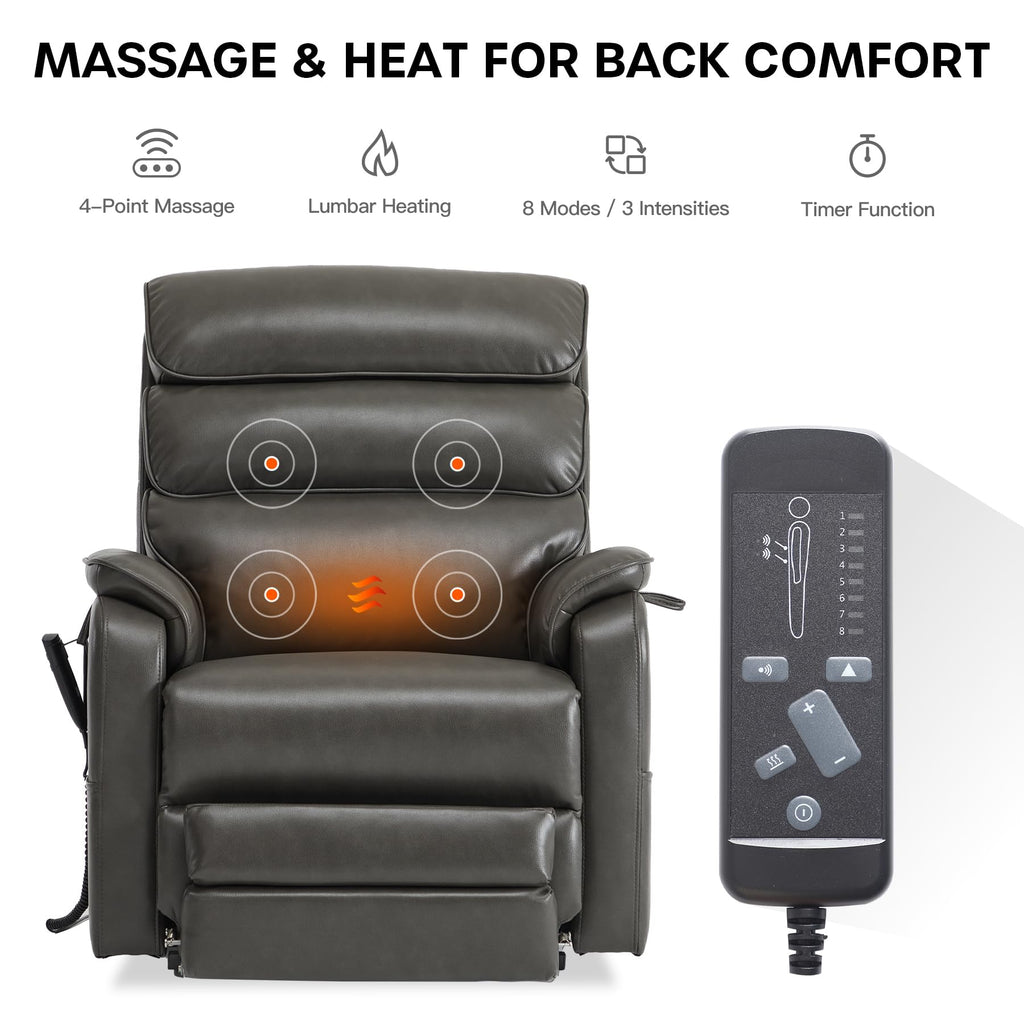 DYNOX Big Tall Man Large-Wide Power Dual Motor Lift Recliners Chairs for Elderly Lay Flat Lift Chair with Infinite Positions, Heat & Massage, Supports 400 LBS(9298L,Faux Leather,Brown)