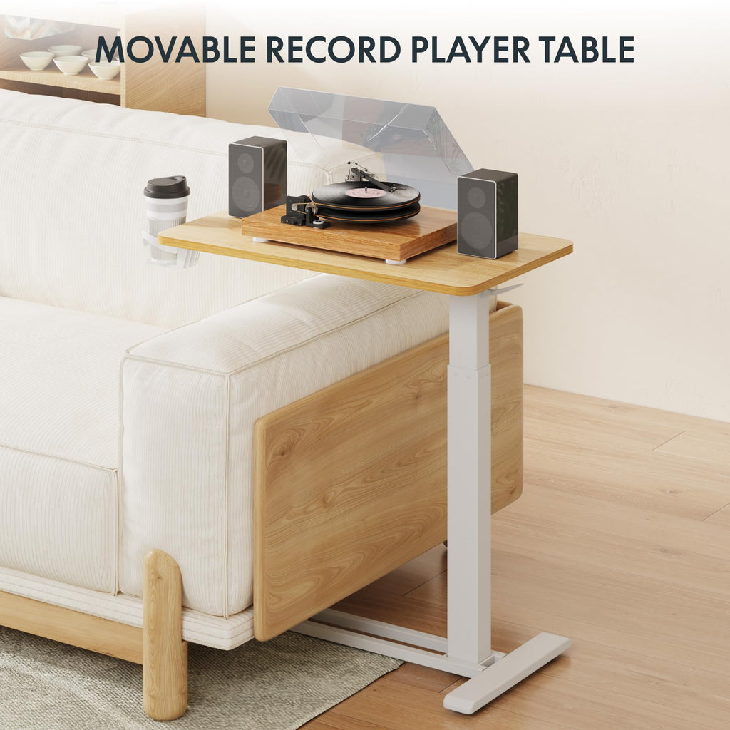 FLEXISPOT H7 Adjustable Overbed Bedside Table with Wheels Pneumatic Mobile Standing Desk Laptop Desk Rolling Computer Cart Movable Overbed Table Hospital Home Use(27.6" W x 15.7" D, White)