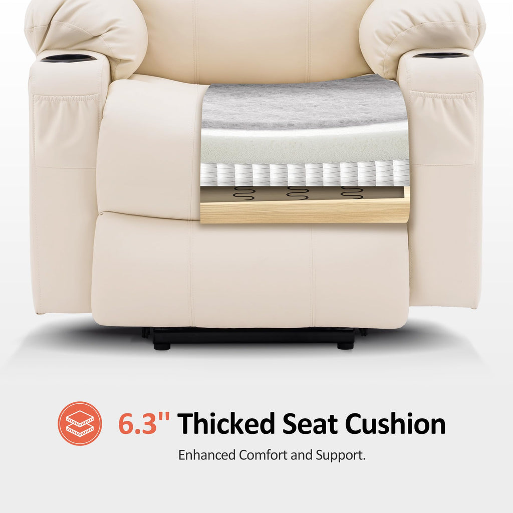 MCombo Electric Power Lift Recliner Chair Sofa with Massage and Heat for Elderly, 3 Positions, 2 Side Pockets, and Cup Holders, USB Ports, Faux Leather 7040 (Light Brown, Medium)