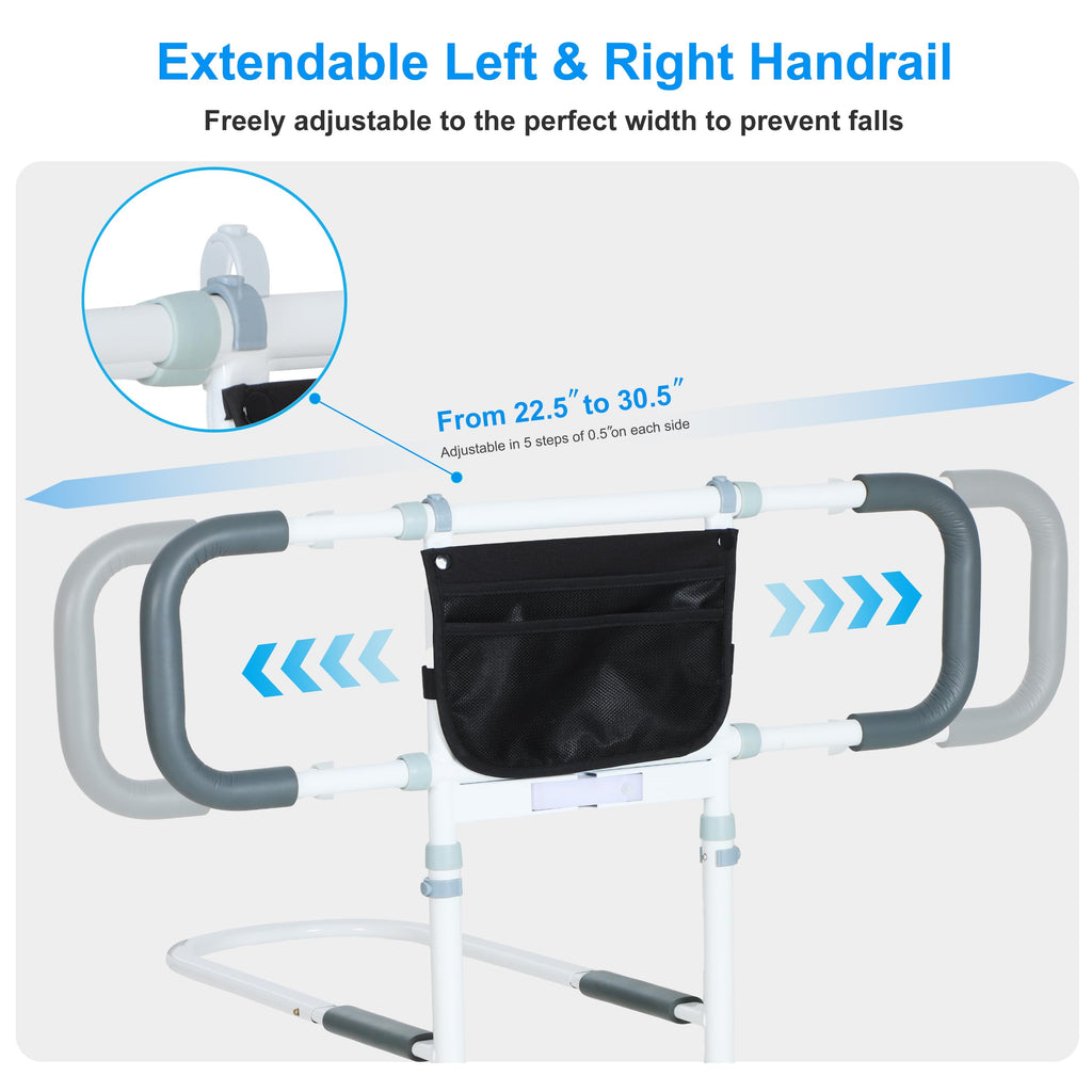 Bed Rails for Elderly Adults Safety - Elderly Assistance Products, Bedrails for Rlderly Adults Grab Bar Bed Handrails, Bed Rail with Pocket, Motion Sensor Light Fits King, Queen, Full, Twin (Black)
