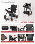 Foldable Electric Wheelchair for Adults & Seniors, Power Wheelchair Walker Combo with Height-Adjustable Handles, Airline Approved, Travel Size, 18 Miles Range, Paiseec W1 Motorized Wheelchair, Grey