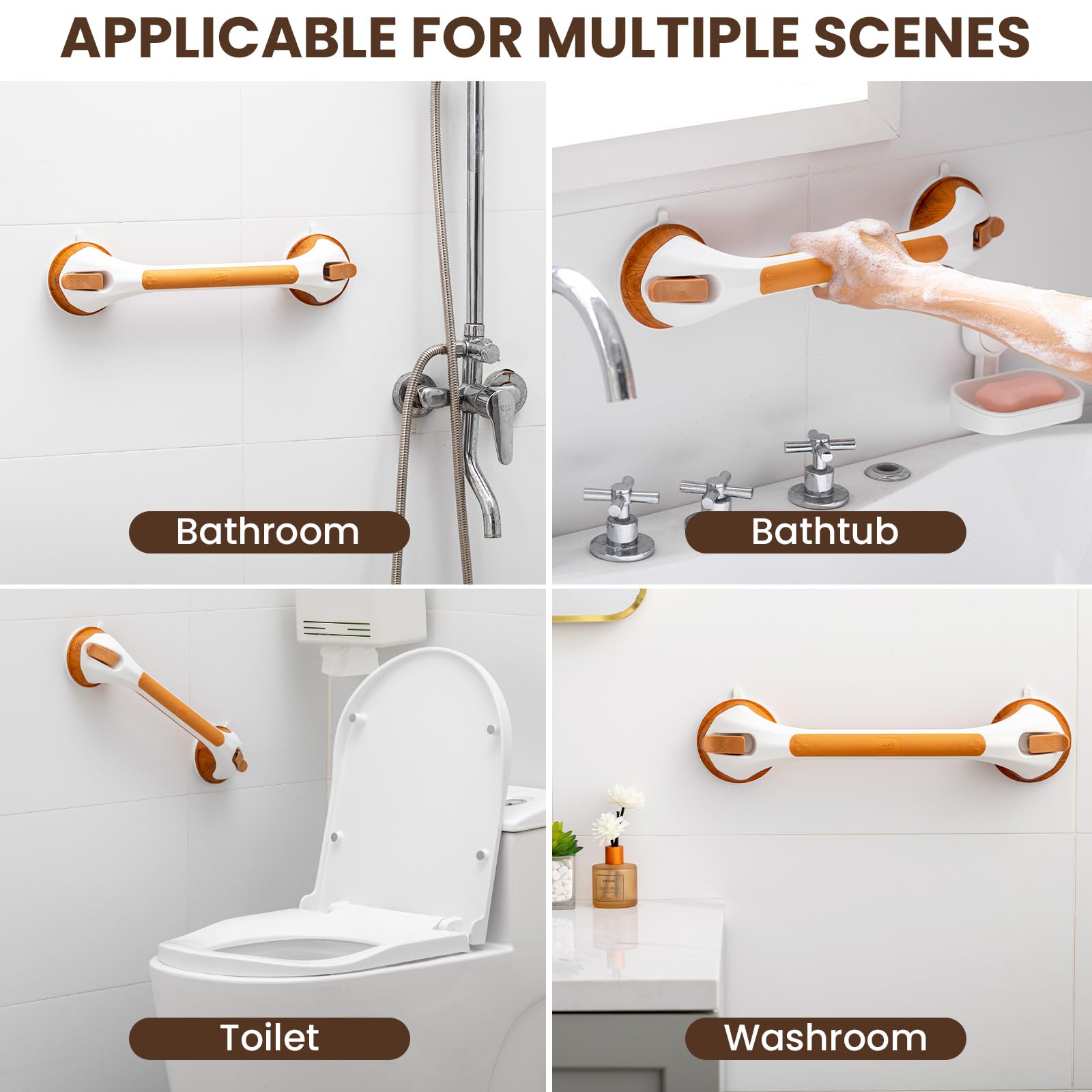 TAILI Grab Bars for Bathtubs and Showers 2 Pack Suction Grab Bar, Heavy Duty Shower Handle Removable Bath Handrails for Seniors and Elderly, Bathroom Safety Grip No Drilling Waterproof,Grey