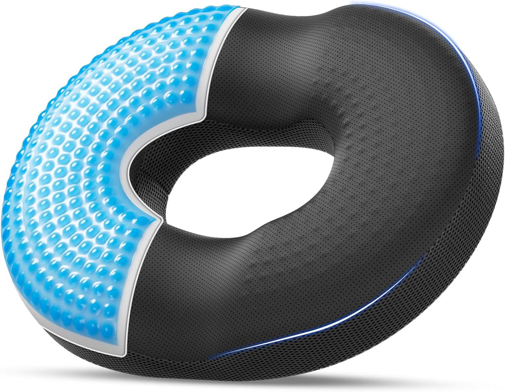 Donut Pillow Seat Cushion - Memory Foam Cooling Gel Lifting Cushion for Office & Home Chair, – Doctor Recommended Office Chair Cushion, Car Seat Cushion – Cushions for Back (Black)