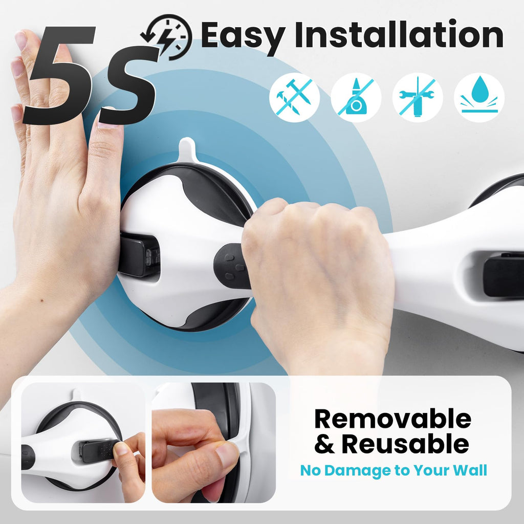 TAILI Grab Bars for Bathtubs and Showers 2 Pack Suction Grab Bar, Heavy Duty Shower Handle Removable Bath Handrails for Seniors and Elderly, Bathroom Safety Grip No Drilling Waterproof,Grey