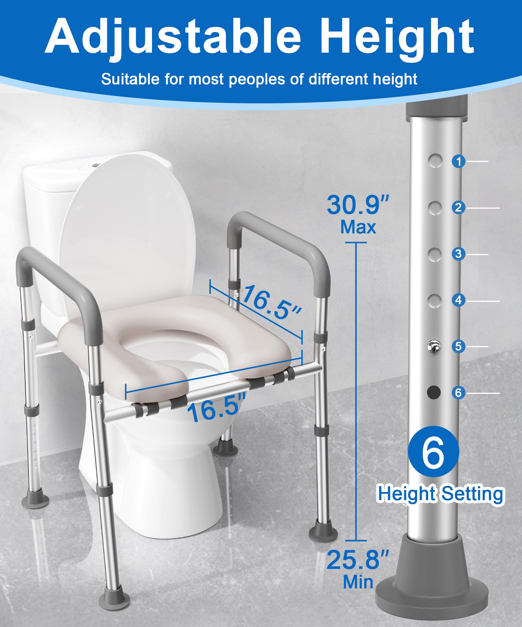 Raised Toilet Seat with Handles, Toilet Seat Riser for Seniors with Adjustable Height & Width, 400lb Handicap Elevated Toilet Seat for Elderly, Pregnant, Fit Any Toilet