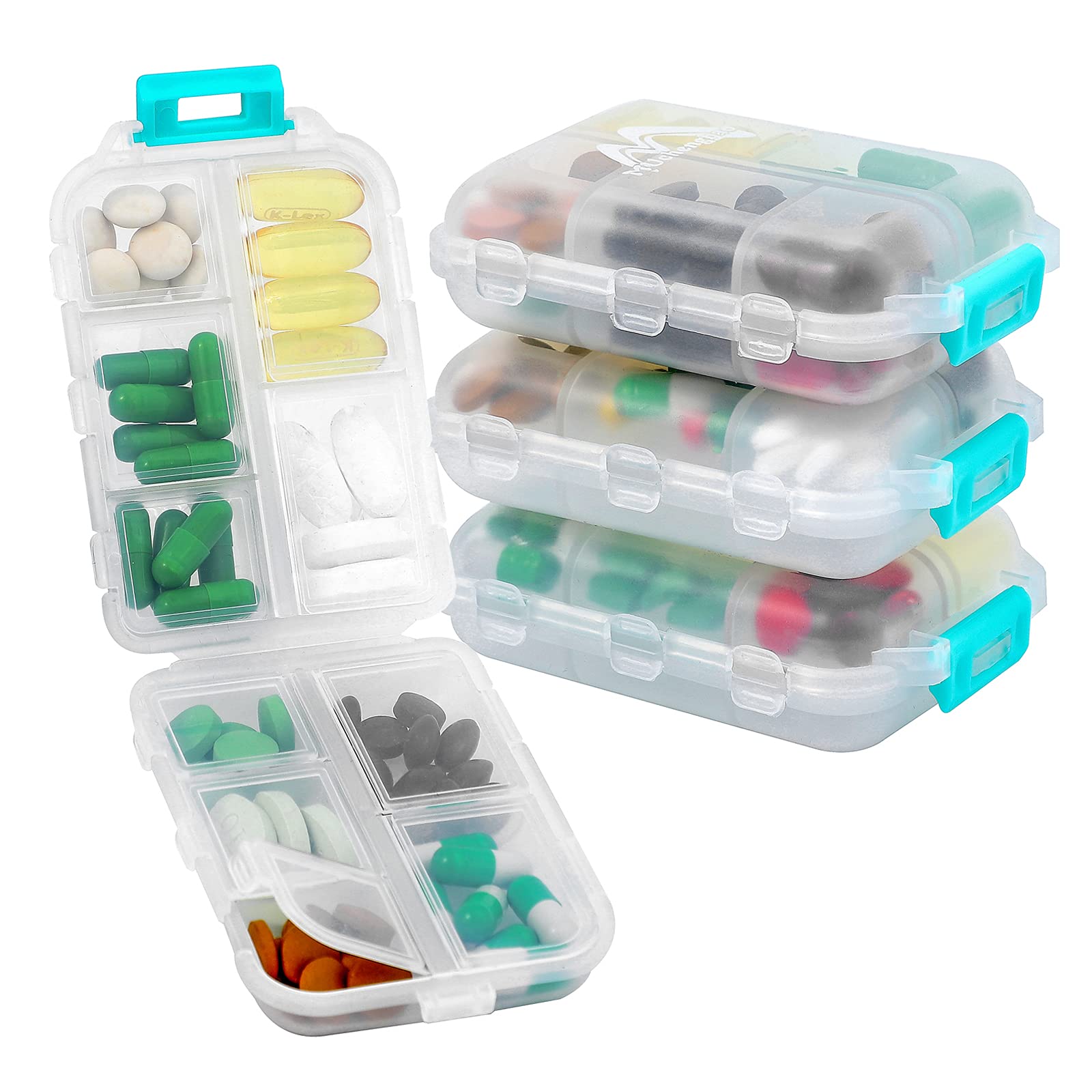 4PS Travel Pill Organizer with 164 Slice Labels，10 Compartments Travel Pill Box Portable Folding Small Pill Case Daily Pill Container Used for Carry Storage Medicine Organizer by M MUchengbao