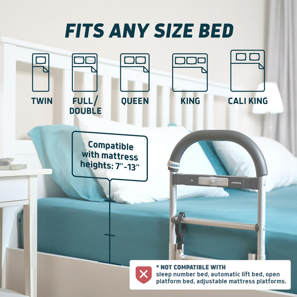 Lunderg Bed Assist Rail for Seniors with Motion-Activated Light & Non-Slip Grab Bar - Easy to Install Bed Rails for Elderly Adults Safety & Post-Surgery - Helps Reduce Falls & Support Independence