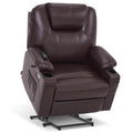 MCombo Electric Power Lift Recliner Chair Sofa with Massage and Heat for Elderly, 3 Positions, 2 Side Pockets, and Cup Holders, USB Ports, Faux Leather 7040 (Light Brown, Medium)