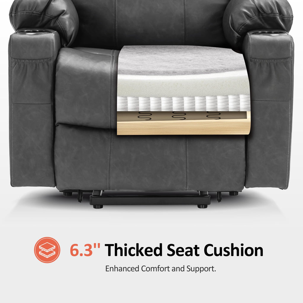 MCombo Electric Power Lift Recliner Chair Sofa with Massage and Heat for Elderly, 3 Positions, 2 Side Pockets, and Cup Holders, USB Ports, Faux Leather 7040 (Light Brown, Medium)