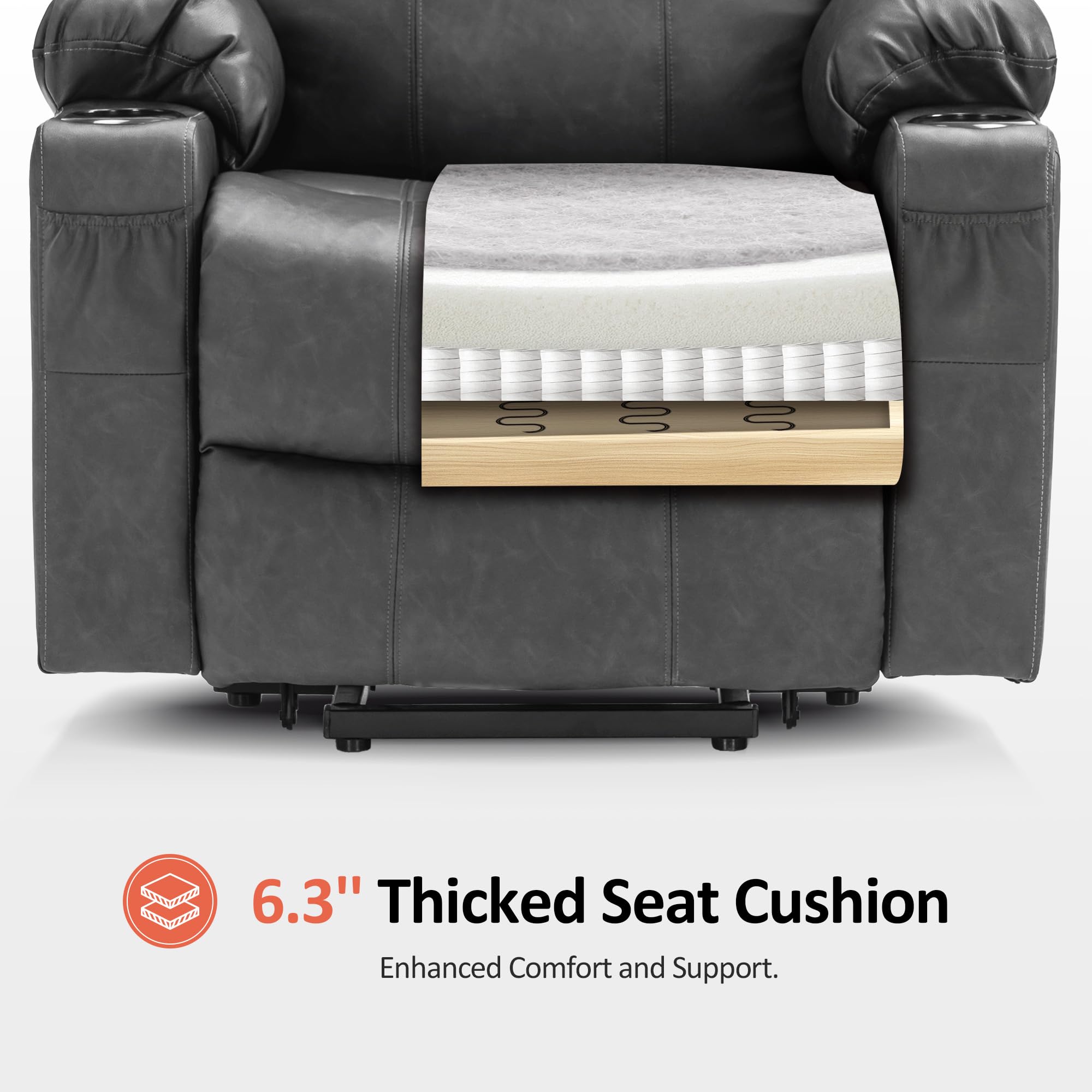 MCombo Electric Power Lift Recliner Chair Sofa with Massage and Heat for Elderly, 3 Positions, 2 Side Pockets, and Cup Holders, USB Ports, Faux Leather 7040 (Light Brown, Medium)