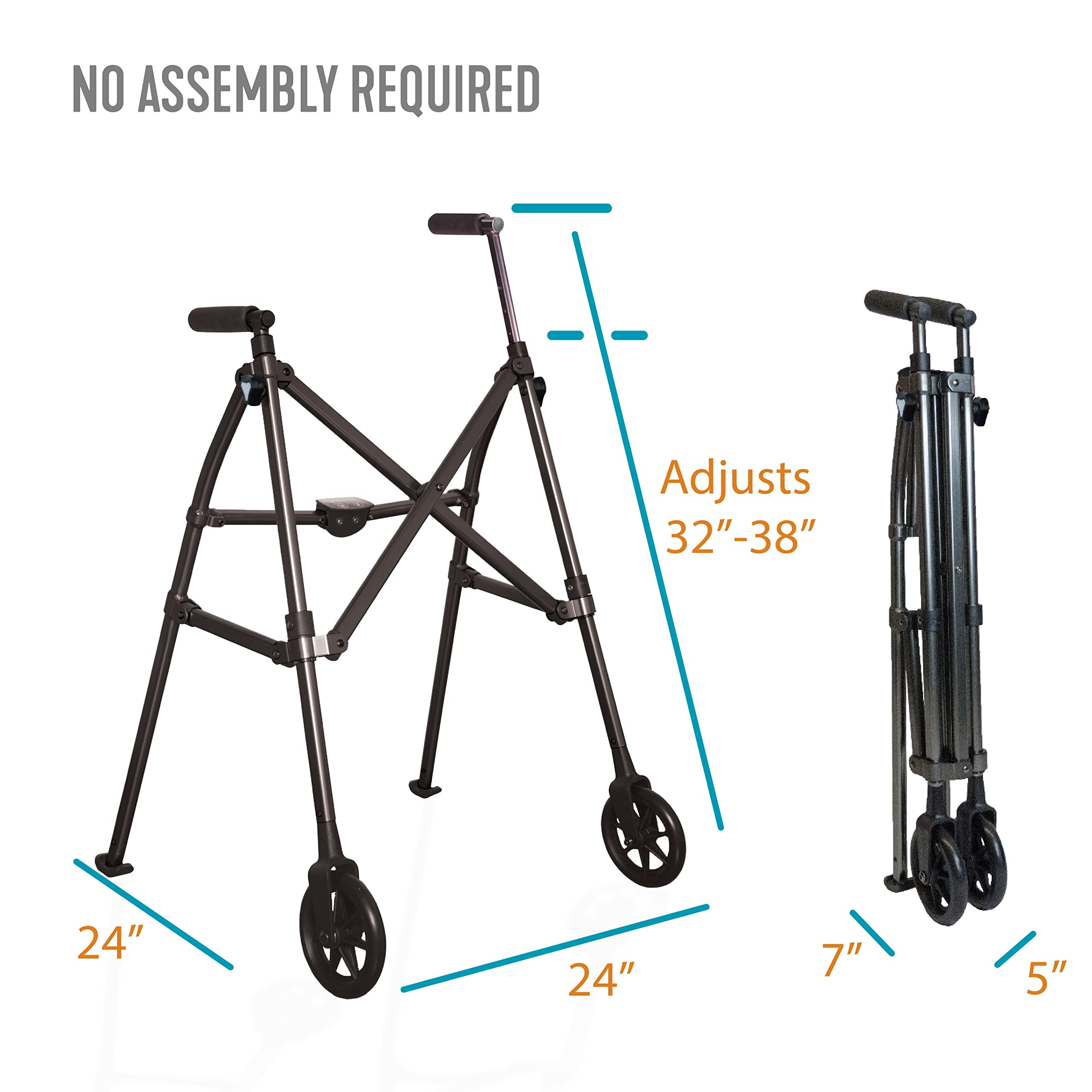 Stander Space Saver Walker, Lightweight Folding Rolling Mobility Aid for Seniors & Adults, Compact 2-Wheel Disability Device with 6-inch Wheels & Ski Glides for Walking Support, Cobalt Blue