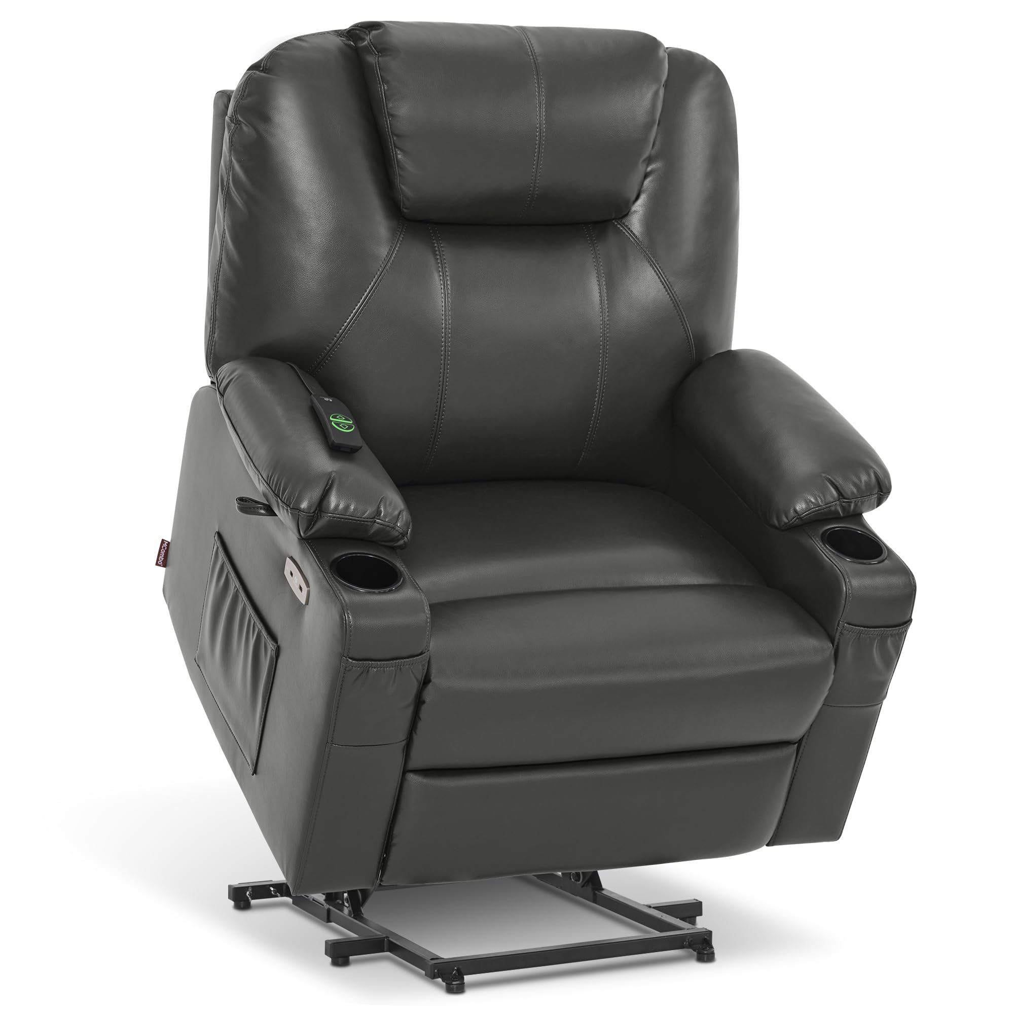 MCombo Electric Power Lift Recliner Chair Sofa with Massage and Heat for Elderly, 3 Positions, 2 Side Pockets, and Cup Holders, USB Ports, Faux Leather 7040 (Light Brown, Medium)