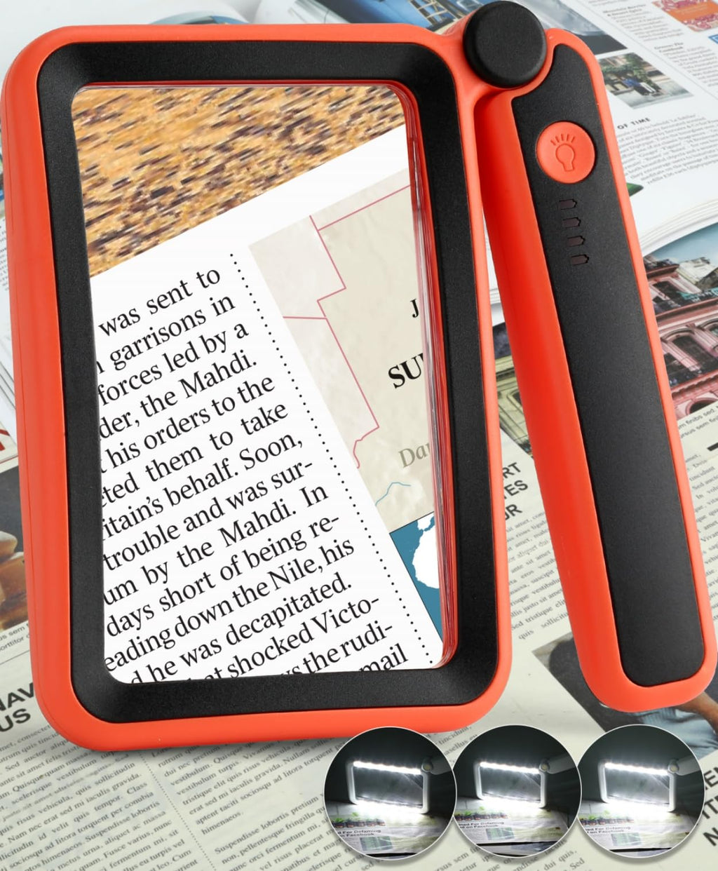 Magnifying Glass with Light, Rechargeable 5X Large Page Magnifier for Reading, Folding Handheld Dimmable, LED Lighted Rectangle Magnifier for Reading Book Small Print for Seniors Low Vision