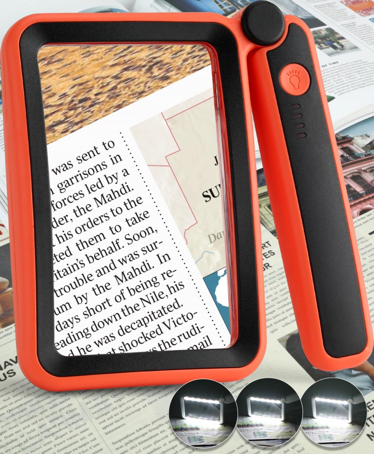 Magnifying Glass with Light, Rechargeable 5X Large Page Magnifier for Reading, Folding Handheld Dimmable, LED Lighted Rectangle Magnifier for Reading Book Small Print for Seniors Low Vision