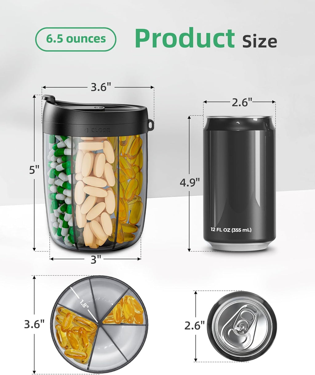 PULIV Large Pill Bottle Organizer, Supplement Organizer for Holding 6 Various Vitamins, Pill Box Case with Anti-Mixing & Wide Opening Design, Easy to Retrieve Meds, Includes 20 Pcs Stick-on Labels