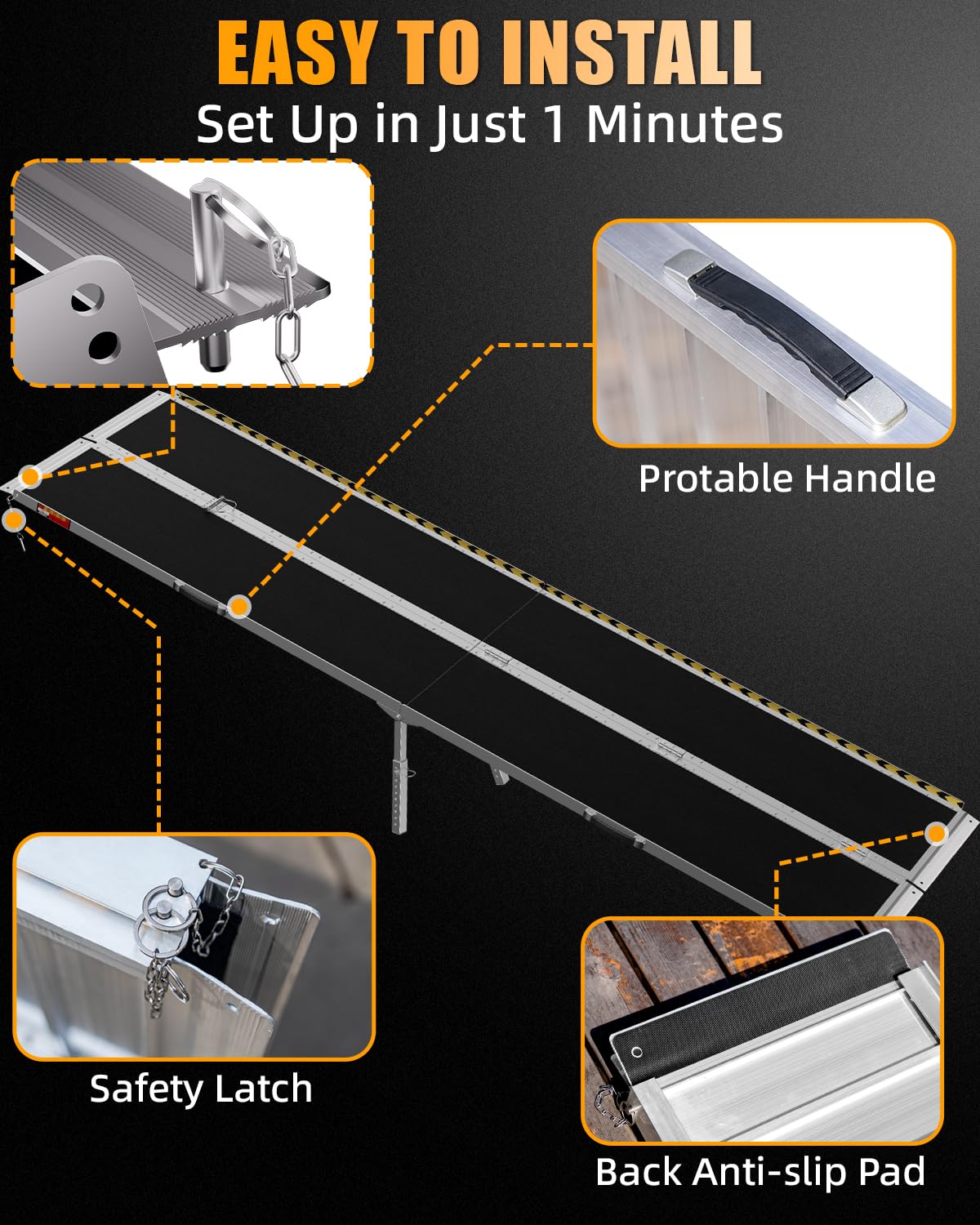 VNN Portable Wheelchair Ramp 4FT, Non-Slip Aluminum Folding Handicap Ramps, Door Threshold Wheelchair Ramps for Home, Threshold Ramp for Home Steps, Scooter Ramp, Doorways