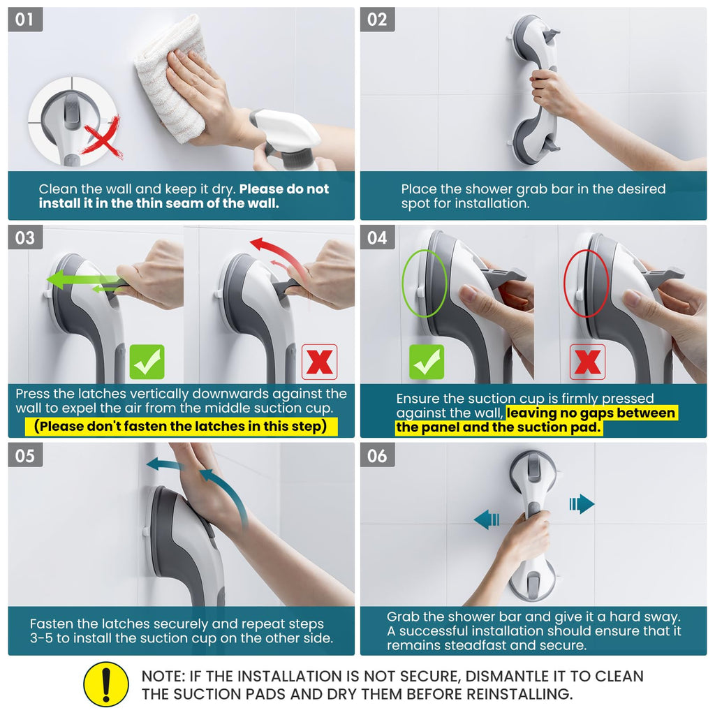 TAILI Grab Bars for Bathtubs and Showers 2 Pack Suction Grab Bar, Heavy Duty Shower Handle Removable Bath Handrails for Seniors and Elderly, Bathroom Safety Grip No Drilling Waterproof,Grey